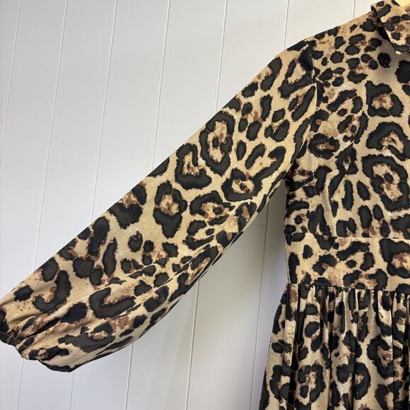 Womens Boho Feminine Leopard Print Chiffon Lacey Hem Maxi Dress Size M Mob Wife - Picture 9 of 12
